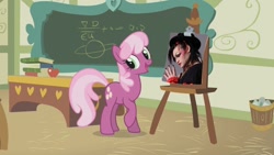 Size: 1280x720 | Tagged: safe, derpibooru import, cheerilee, boy george, cheerilee's clipboard meme, exploitable meme, meme, photo, ponyville schoolhouse