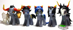 Size: 500x205 | Tagged: safe, artist:beffles, derpibooru import, custom, equius zahhak, gamzee makara, homestuck, irl, nepeta leijon, photo, ponified, sollux captor, tavros nitram, tinkerbull, toy