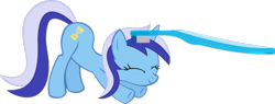 Size: 640x243 | Tagged: safe, derpibooru import, minuette, brushie, cute, eyes closed, face down ass up, happy, simple background, smiling, toothbrush, transparent background, vector