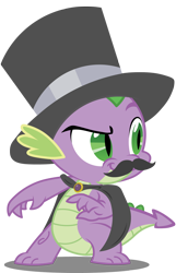 Size: 1000x1548 | Tagged: safe, artist:axemgr, derpibooru import, spike, dragon, cape, clothes, facial hair, hat, male, moustache, solo, top hat