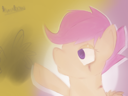 Size: 1024x768 | Tagged: safe, artist:gingnaps, derpibooru import, scootaloo, pegasus, pony, female, filly, solo, wings