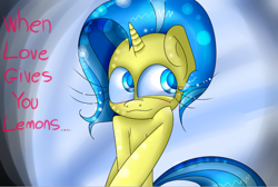 Size: 994x667 | Tagged: safe, artist:extradan, derpibooru import, lemony gem, oc, oc only, pony, unicorn, blushing