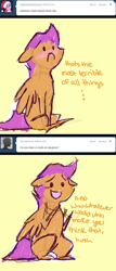 Size: 500x1167 | Tagged: safe, artist:feathersandink, derpibooru import, scootaloo, ask, blushing, comic, that scootaloo, tumblr