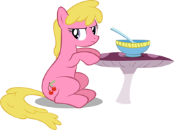 Size: 750x561 | Tagged: safe, artist:ryokohaze, derpibooru import, cherry berry, too many pinkie pies, bowl, grumpy, simple background, solo, transparent background, vector