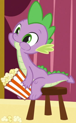 Size: 628x1015 | Tagged: safe, derpibooru import, screencap, spike, dragon, too many pinkie pies, popcorn