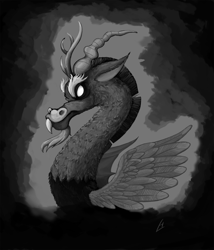 Size: 1059x1240 | Tagged: safe, artist:theinkbot, discord, bust, grayscale, monochrome, profile, solo