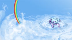 Size: 1920x1080 | Tagged: safe, artist:theinkbot, cloudchaser, cloud, cloudy, rainbow, sleeping, solo