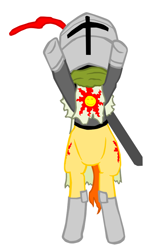 Size: 520x879 | Tagged: safe, artist:jackbread, derpibooru import, dark souls, ponified, praise the sun, professor of hoers, solaire of astora