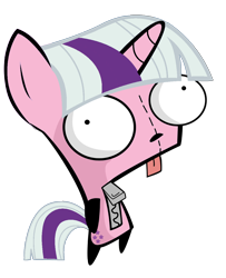 Size: 1000x1233 | Tagged: artist needed, source needed, safe, twilight, g1, gir, horn, invader zim, pink coat, simple background, solo, tongue out, transparent background, two toned mane, two toned tail, zipper