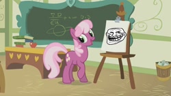 Size: 1280x720 | Tagged: safe, derpibooru import, cheerilee, cheerilee's clipboard meme, exploitable meme, meme, ponyville schoolhouse, trollface