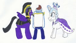 Size: 792x448 | Tagged: safe, artist:zeldatheswordsman, chancellor puddinghead, commander hurricane, princess platinum, and that's how equestria was made, traditional art