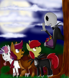 Size: 1024x1152 | Tagged: safe, artist:chub-wub, derpibooru import, apple bloom, scootaloo, sweetie belle, crossover, cutie mark crusaders, jack skellington, nightmare night, the nightmare before christmas