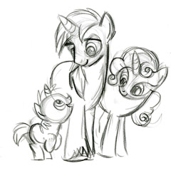 Size: 809x818 | Tagged: safe, artist:lauren faust, derpibooru import, pony, unicorn, behind the scenes, color me, concept art, family, monochrome