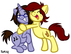 Size: 646x494 | Tagged: safe, artist:serenamidori, oc, oc only, oc:canni soda, galacon, hug