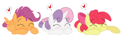 Size: 8000x2500 | Tagged: safe, artist:xenon, artist:yanoda, derpibooru import, apple bloom, scootaloo, sweetie belle, blushing, cutie mark crusaders, sleeping