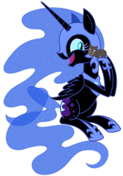 Size: 900x1278 | Tagged: safe, artist:cuttycommando, nightmare moon, cute, friendship is still magic, moonabetes, simple background, skippy, skippy the moonrock, smiling, so many friends, transparent background, vector