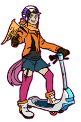 Size: 600x900 | Tagged: artist needed, source needed, safe, scootaloo, human, clothes, female, humanized, scooter, simple background, solo, tailed humanization, transparent background, winged humanization