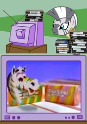 Size: 563x800 | Tagged: safe, derpibooru import, zecora, zebra, exploitable meme, fruit stripe, meme, tv meme, vhs