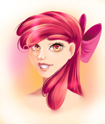 Size: 600x708 | Tagged: safe, artist:fantazyme, apple bloom, bust, humanized, looking at you, portrait, solo