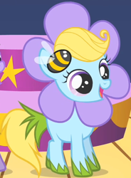 Size: 386x525 | Tagged: safe, derpibooru import, bee, pony, the cutie mark chronicles, background pony, clothes, costume, cropped, cute, filly, flower, honey drop