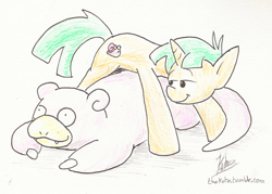 Size: 1280x914 | Tagged: safe, artist:thekuto, derpibooru import, snails, pony, unicorn, 30 minute art challenge, colt, crossover, male, pokémon, slowpoke, slowpoke (pokémon)