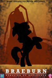 Size: 1000x1500 | Tagged: safe, artist:bongo, derpibooru import, braeburn, dirt, english, hasbro, logo, male, mountain, movie, my little pony logo, parody, poster, silhouette, spirit, spirit: stallion of the cimarron, stallion, text