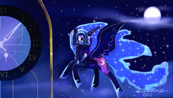 Size: 1024x580 | Tagged: safe, artist:incinerater, derpibooru import, nightmare moon, moon, night, solo, stars