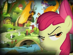 Size: 500x375 | Tagged: safe, derpibooru import, apple bloom, animation error, disaster girl, evil, meme