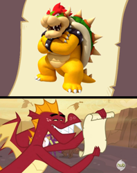 Size: 1024x1290 | Tagged: safe, derpibooru import, garble, dragon, bedroom eyes, bowser, dragon meme, meme, super mario bros.