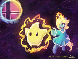 Size: 1920x1440 | Tagged: safe, artist:lumineko, 30 minute art challenge, luma, nintendo, pixiv, ponified, rosalina, smash ball, super mario bros., super mario galaxy, super smash bros.