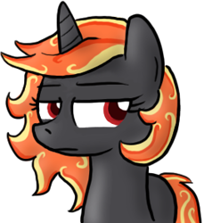 Size: 270x295 | Tagged: safe, derpibooru import, oc, oc only, oc:incendia, pony, unicorn, fanfic:antipodes, annoyed, colored pupils, fanfic, irritated, looking away, simple background, solo, transparent background