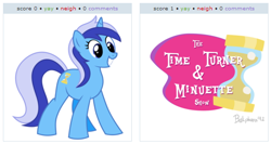 Size: 530x283 | Tagged: safe, derpibooru import, minuette, derpibooru, exploitable meme, juxtaposition, juxtaposition win