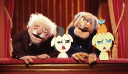 Size: 500x289 | Tagged: safe, derpibooru import, pound cake, pumpkin cake, pony, baby, baby pony, reaction image, statler, statler and waldorf, waldorf