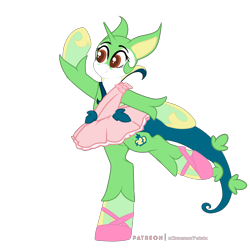 Size: 3000x3000 | Tagged: safe, artist:xcinnamon-twistx, oc, oc:perio, ballerina, ballet, clothes, dress, lace, open mouth, panic, patreon, patreon link, patreon logo, pokémon, ponymon, serperior, simple background, solo, transparent background, tutu