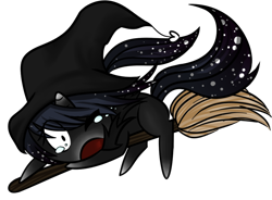 Size: 900x663 | Tagged: safe, artist:miss-vani, derpibooru import, oc, oc only, pony, unicorn, broom, crying, flying, flying broomstick, simple background, solo, transparent background, witch