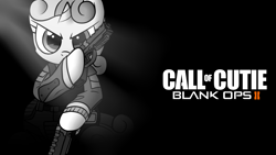 Size: 1920x1080 | Tagged: safe, artist:scramjet747, derpibooru import, sweetie belle, call of duty, gun, monochrome