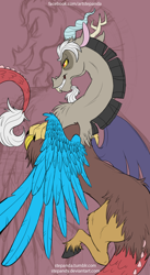 Size: 600x1097 | Tagged: safe, artist:stepandy, discord, crossed arms, grin, smirk, solo, spread wings