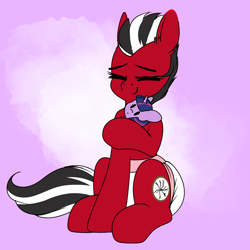 Size: 3000x3000 | Tagged: safe, artist:xcinnamon-twistx, twilight sparkle, oc, oc only, oc:shatter, adult foal, diaper, eyes closed, plushie, poofy diaper, request, sitting, twilight sparkle plushie