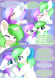 Size: 800x1131 | Tagged: safe, artist:alphadesu, oc, oc:minty root, oc:snow kicker, pegasus, pony, unicorn, comic:sisterly love, comic