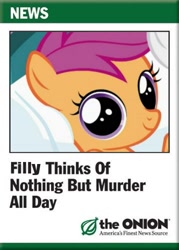 Size: 357x500 | Tagged: safe, artist:rainbow-dosh, derpibooru import, scootaloo, murder, parody, the onion