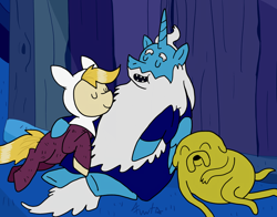 Size: 900x707 | Tagged: safe, artist:fuutachimaru, derpibooru import, adventure time, finn the human, ice king, jake the dog, ponified