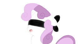 Size: 1371x771 | Tagged: safe, artist:fromamida, sweetie belle, pony, unicorn, blindfold, female, filly, solo, white coat