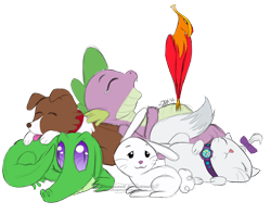 Size: 1748x1376 | Tagged: safe, artist:weresquirrel94, derpibooru import, angel bunny, gummy, opalescence, philomena, spike, winona, dragon