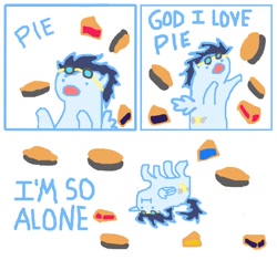 Size: 668x629 | Tagged: safe, artist:landmark520, derpibooru import, soarin', :i, comic, i'm so alone, meme, open mouth, parody, pie, solo, that pony sure does love pies