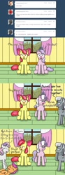 Size: 850x2290 | Tagged: safe, artist:pvryohei, derpibooru import, apple bloom, diamond tiara, scootaloo, silver spoon, sweetie belle, ask, ask apple bloom and diamond tiara, cutie mark crusaders, tumblr