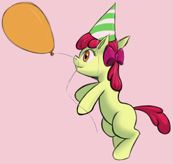 Size: 1304x1233 | Tagged: safe, artist:retl, derpibooru import, apple bloom, balloon, hat, party hat