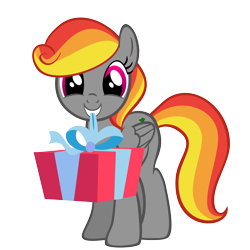 Size: 2048x2048 | Tagged: safe, artist:thecoltalition, derpibooru import, oc, oc only, pegasus, pony, bow, box, cute, female, happy, high res, mare, mouth hold, present, simple background, smiling, solo, transparent background, vector