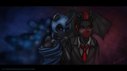 Size: 1920x1080 | Tagged: safe, artist:rayzor-sharp, nightmare moon, oc, anthro, demon pony, blushing, clothes, dress, human facial structure, stupid sexy nightmare moon