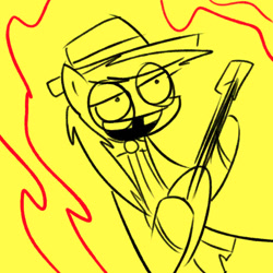 Size: 700x700 | Tagged: safe, artist:4chanponeh, derpibooru import, banjo, fire, musical instrument, superjail, warden