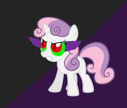 Size: 1402x1192 | Tagged: safe, sweetie belle, pony, unicorn, angry, dark magic, female, filly, sombra eyes, white coat